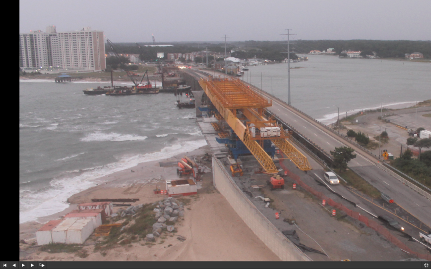 Screen shot of Construction Cam photo taken September 26th 1 hour 10 minutes before high tide at Virginia Pilot Station.